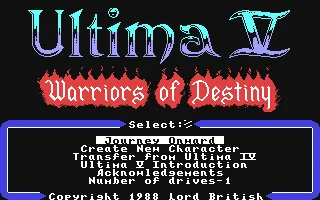 Ultima V: Warriors of Destiny – Écran-titre